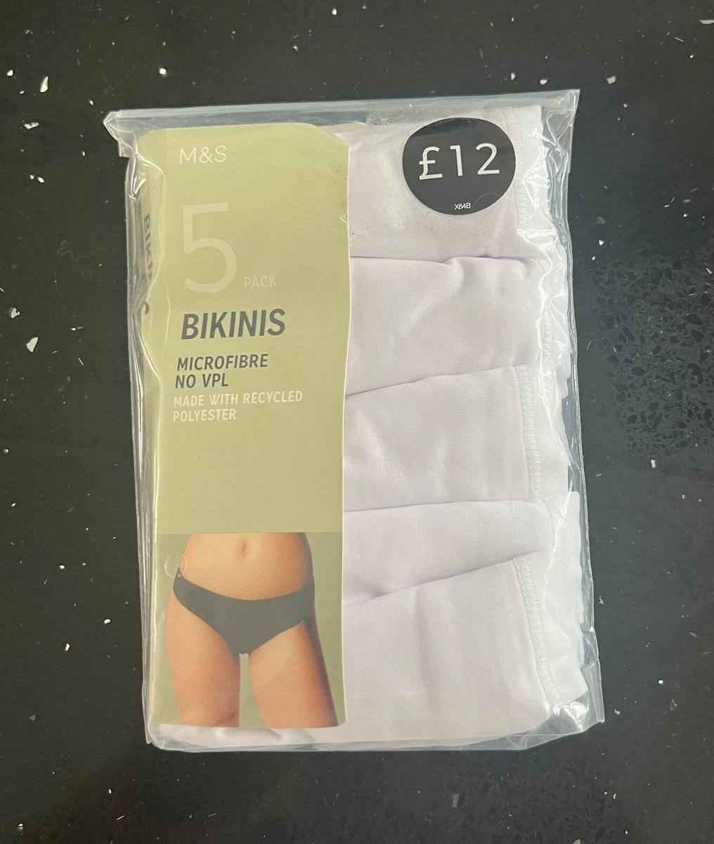 M&S COLLECTION 5 PACK NO VPL MICROFIBRE LOW RISE WHITE BIKINI