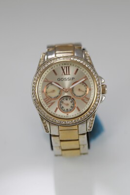 Gossip Watch Men Silver Gold Stainless St Stones WR Day Date Champagne Quartz