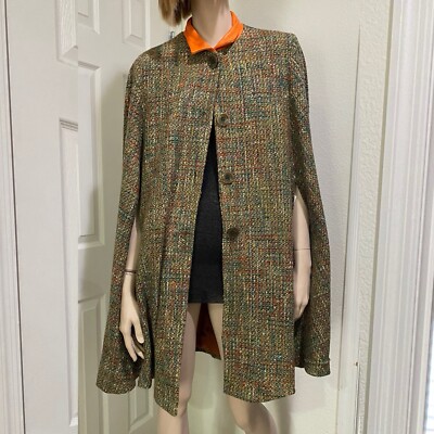 DAM Fashion DEBORAH ANN MACK Lambskin Wool Tweed Poncho Cape With