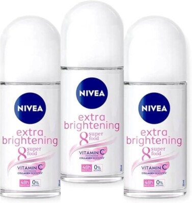 Nivea Extra Brightening 8 Super ,Roll on Deodorant, Size 50 ml, 1.69 Oz 3 Pack