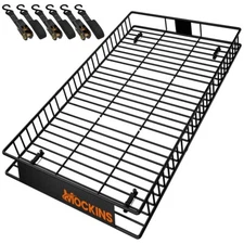 Mockins 90"x50"x6" Rooftop Cargo Carrier Basket with Waterproof Ratchet Straps