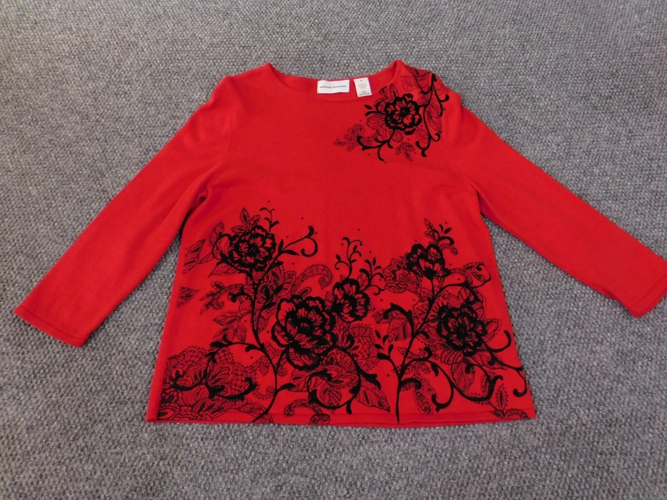 Alfred Dunner Sweater Medium red pullover floral womens cotton viscose knit - Изображение 4 из 4