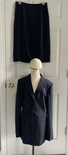 Kasper Skirt Suit Womens 6 Navy Blue 2 Pc Blazer Skirt Lined Career Classic