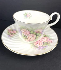 STAFFORDSHIRE CROWN BONE CHINA VICTORIAN PINK  ROSES CUP & SAUCER