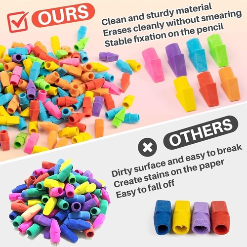 Cap Erasers for Pencils Pulk, Pencil Erasers Cap Eraser Top Assorted Colors-100 - Picture 4 of 7