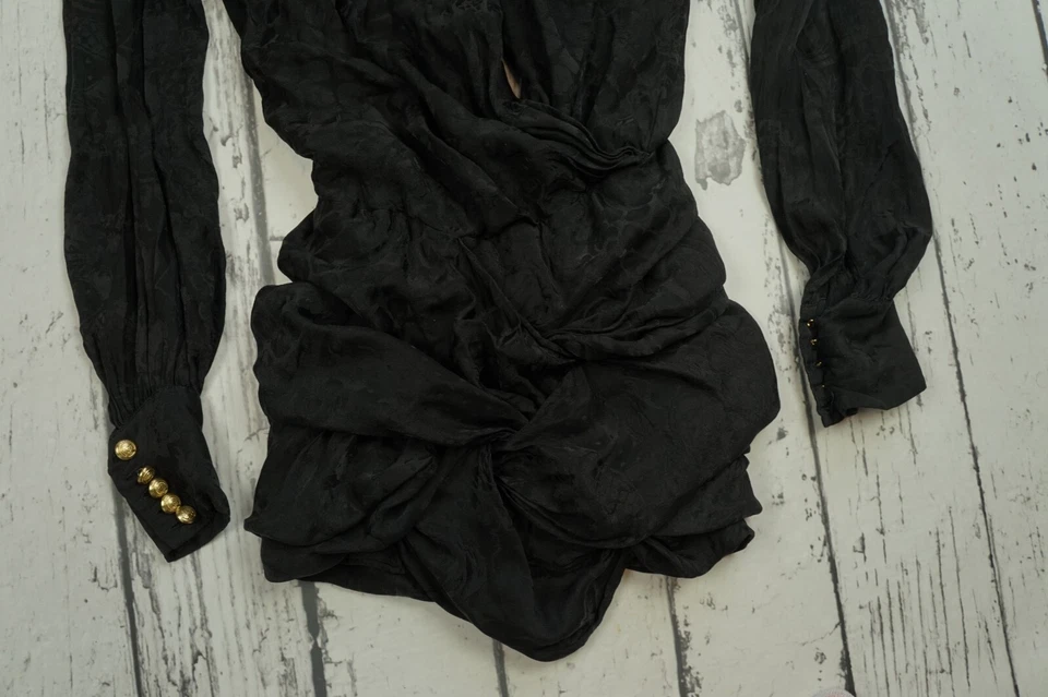 Balmain H&M 真丝提花垂褶迷你连衣裙,尺寸 US 2 EUR 32 长袖黑色 — 第 4/4 张图片