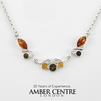 Italian Style Silver Necklace With Assorted Amber Beads | N090 | Rrp £65 Italian Style Silver Necklace With Assorted Amber Beads | N090 | Rrp £65