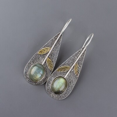 Natural Labradorite Gemstone 925 Sterling Silver Drop/Dangle Earrings For Women