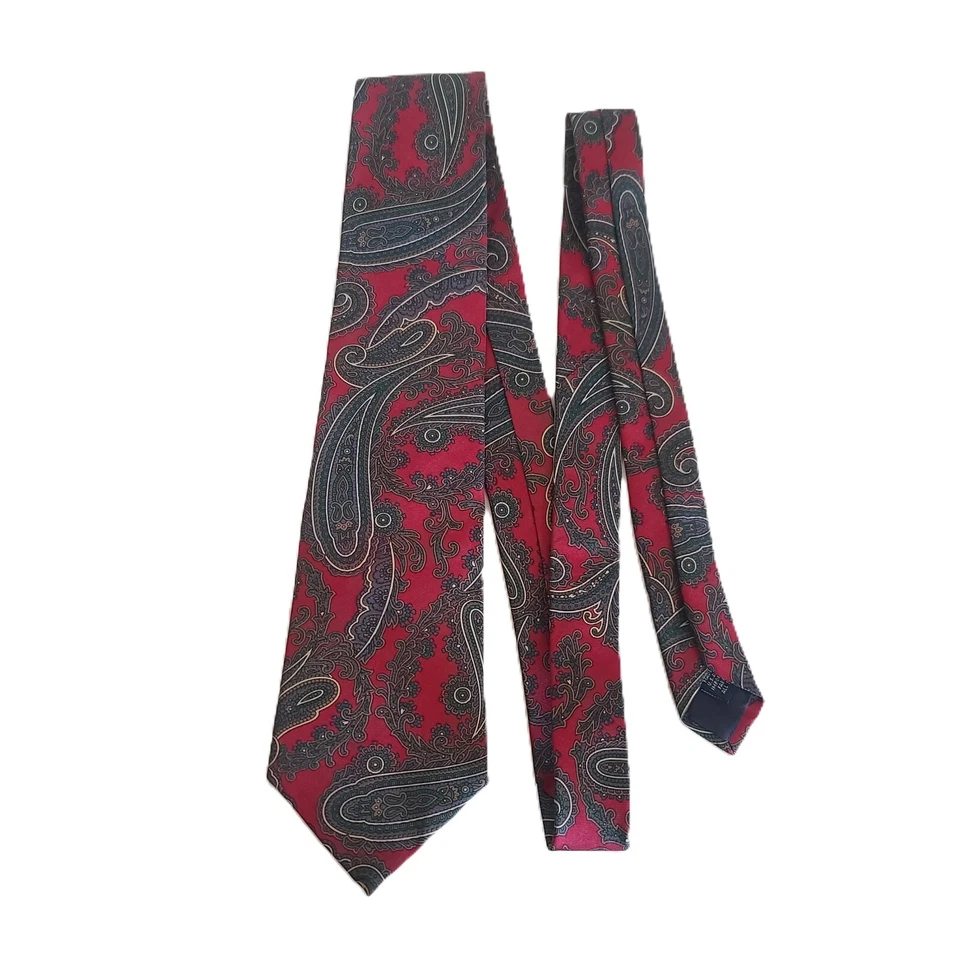 Corbata de seda vintage Damon roja cachemira hecha en EE. UU. tela importada ropa clásica para el cuello Foto 2 de 4
