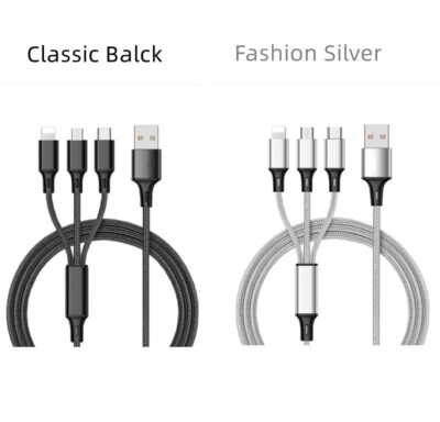 3 in 1 Fast USB Charging Cable Universal Phone Charger Cord Type C Multi-Devices