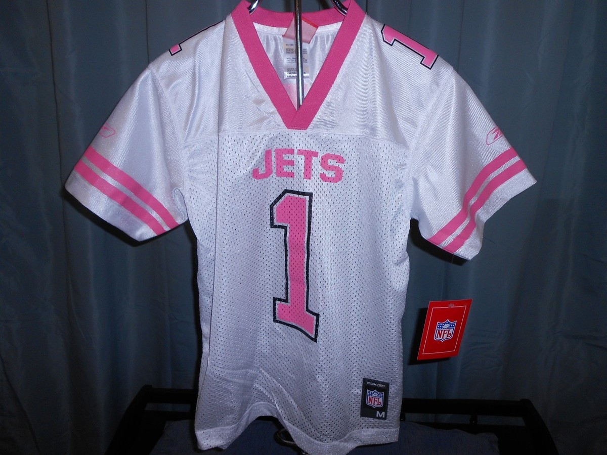 NEW- New York Jets #1 Youth Girls sizes L-XL Cute White Reebok