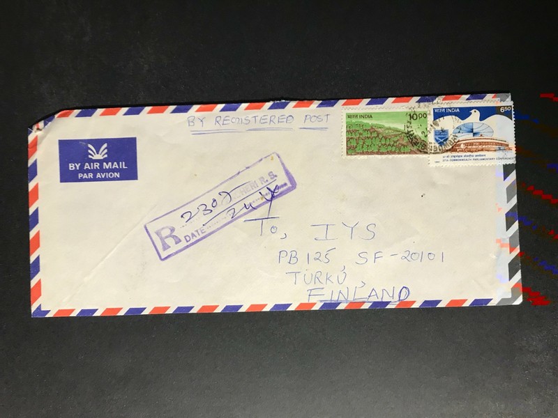 India Registered Cover to Finland City Cancel 1980s-1990s Cover #2601