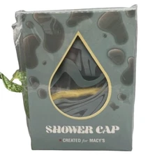 Macys Shower Cap Clear and Blue Swirl Design 1 Count