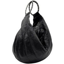 Chanel Black Matelasse Quilted Lambskin Oversized Ring Handle Hobo 1994-96 