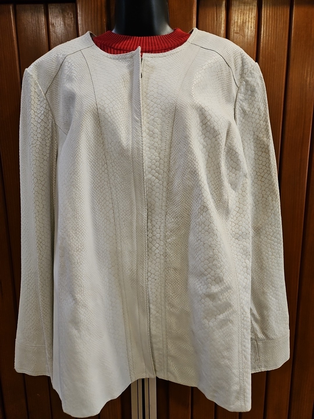 Alfani Women's Snakeskin Embossed Leather Jacket Zip Off-White Chic Sz 3X NWOT