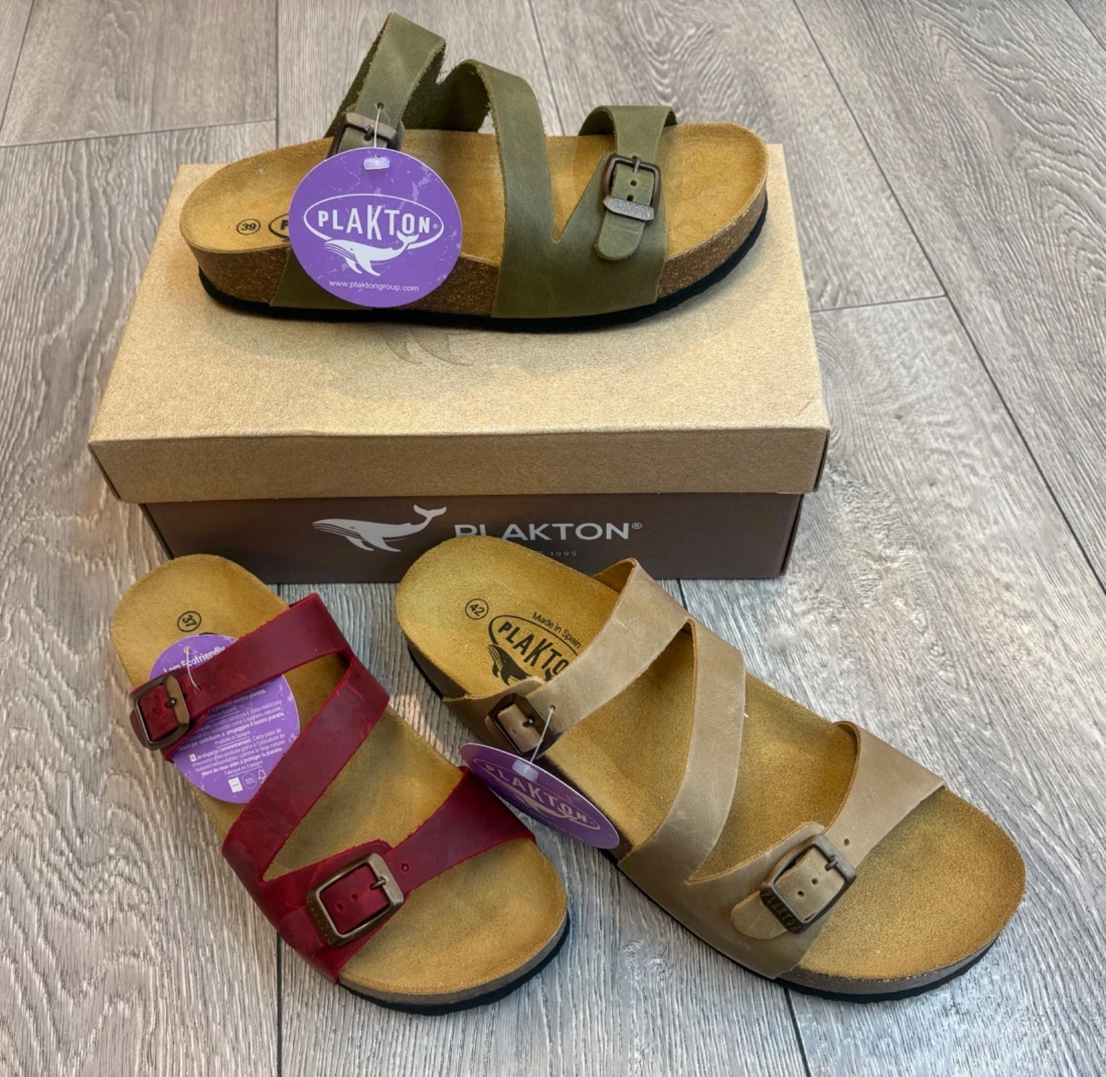 PLAKTON BOLINO MID LADIES LEATHER SANDALS SLIP ON MULE FOOTBED BUCKLE NEW