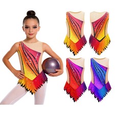 Kids Girls Rhythmic Gymnastics Leotard Sleeveless Mesh Ballet Dance Bodysuit