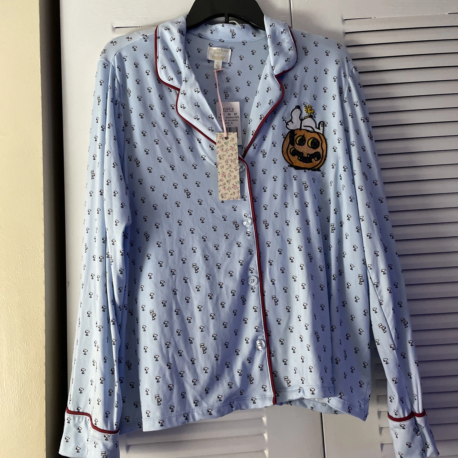 Beauty Sleep Social 2 pc Pajama Set Womens XL Blue Long Sleeve Shorts NEW