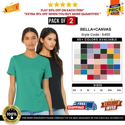 2 Pack Of Bella + Canvas B6400 Ladies Relaxed Jersey Short Sleeve T-Shirt