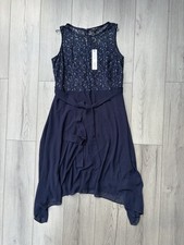 Roman Petite Navy Blue Lace Detail Fit And Flare Dress. Size 20