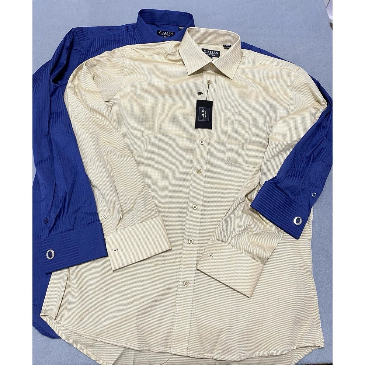 c allen dress shirts Amazon.com: C. Allen Men's Solid Micro Pattern Regular Fit Long Sleeve Dress Shirts with Tie Hanky Cufflinks French Cuffs Combo (Banana, 19.5, 36/37" Sleeve) : Clothing, Shoes & Jewelry