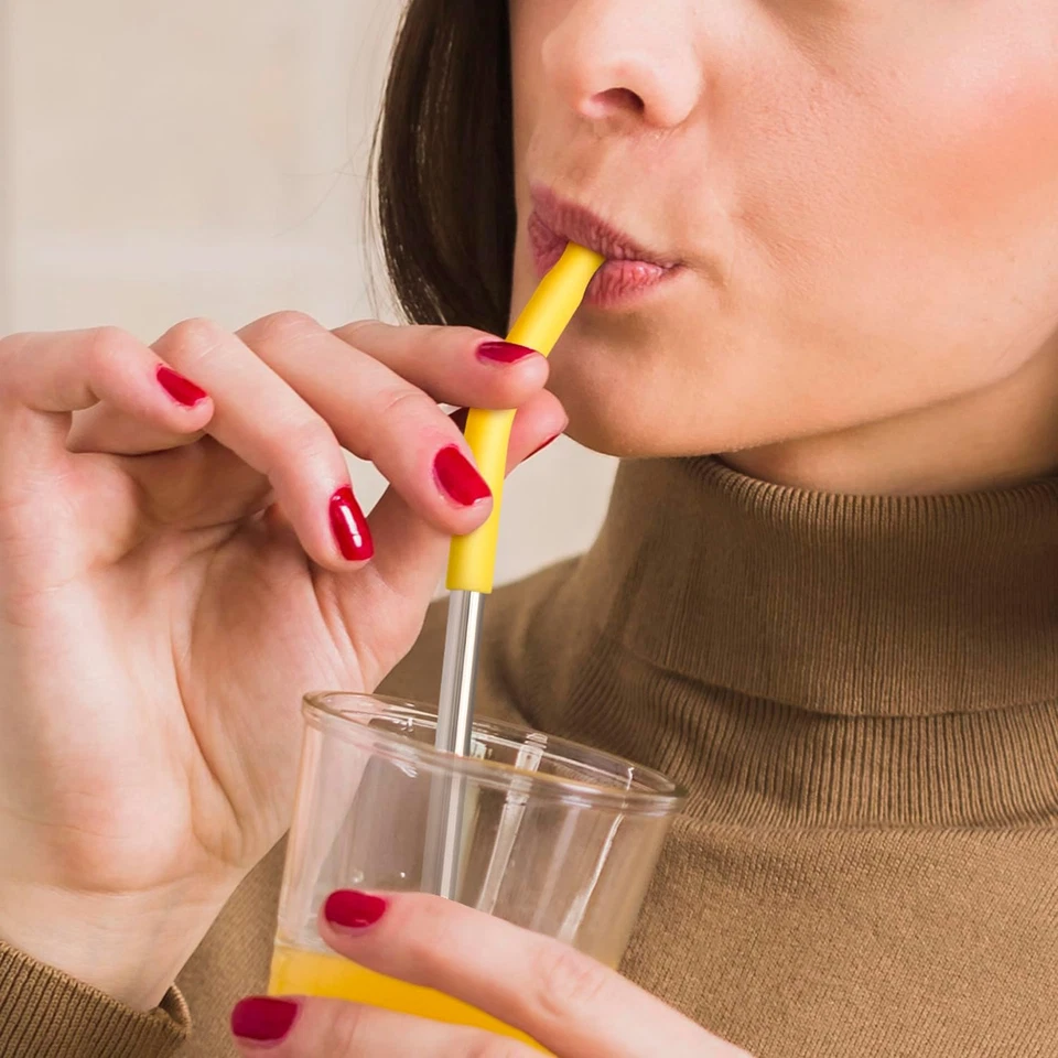 6 pajitas de metal reutilizables, pajitas de acero inoxidable con punta de silicona para 20 OZ Foto 3 de 4