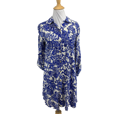 chinese dress ladies Natalie S/S Button Down Mini Shirt Dress Blue Stripe / M
