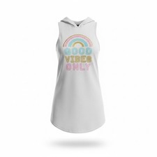 Miken Mermaida Sleeveless White Swimsuit Coverup w/ Rainbow Print  Hood 7/8 EUC