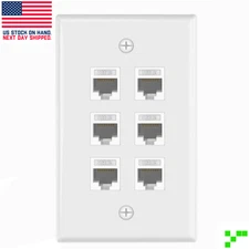 UL-Listed CAT6 6-Port Ethernet Wall Outlet Single-Gang Keystone w/ Couplers RJ45