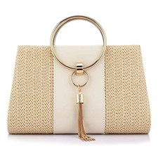 Straw Handbag Evening Bag Clutch Purses for Women, Fashion Summer Beach Khaki