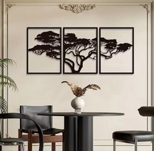 Metall Wanddeko Baum 3-teilig – Modernes Wandbild Schwarz – 93×39 cm