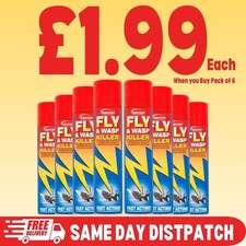 6 x SANMEX FLY & WASP KILLER INSECTICIDE FAST ACTING AEROSOL SPRAY 300ml UK
