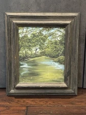 Lovely Midcentury Spring Forest River Oil Painting signed "N. Chalstrom"