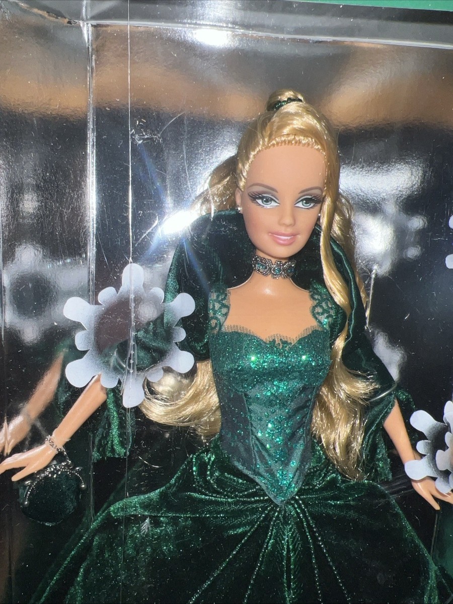 holiday barbie green velvet dress Vintage 1991 Happy Holidays Christmas Barbie Green Velvet Dress With Stand