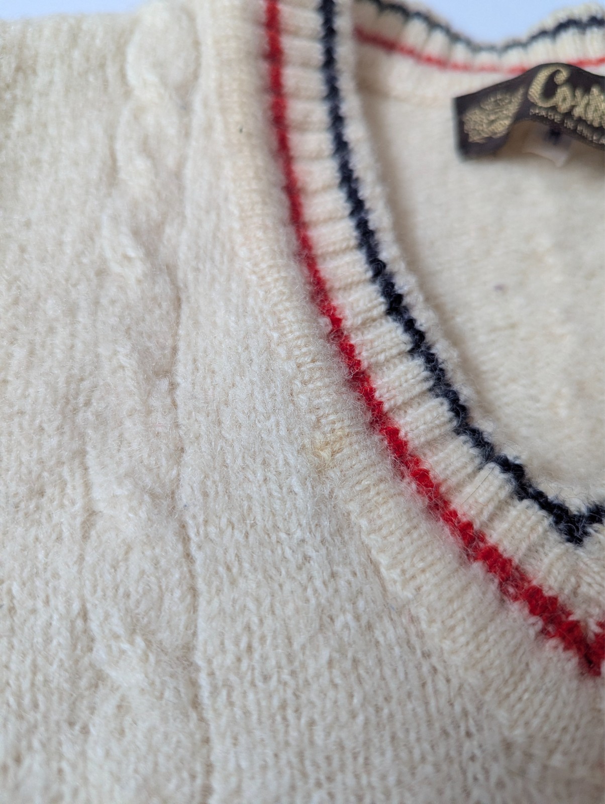 Coxmoore England Made Tennis Knit Sweater Cotton XS/S Palm Beach 70s, STAINS image 7