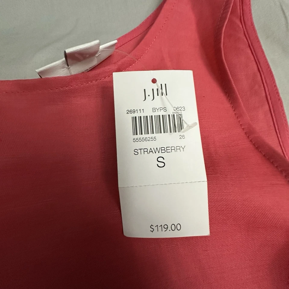 Vestido J Jill Mujer Pequeño S Rosa Fresa Midi Sin Mangas Lino Poliamida Foto 3 de 4
