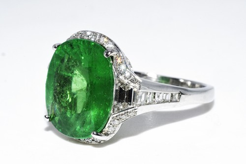 $80,000 9.80CT NATURAL LARGE RARE TSAVORITE & DIAMOND PLATINUM COCKTAIL RING - Picture 2 of 10