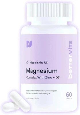 Bettervits Magnesium Glycinate Complex Citrate, Zinc & Vitamin-D3 60 Caps UK