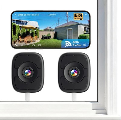 LongPlus 8MP 4K Window Camera 2 Pack, 2.4/5GHz WiFi Safeview Camera with Night V