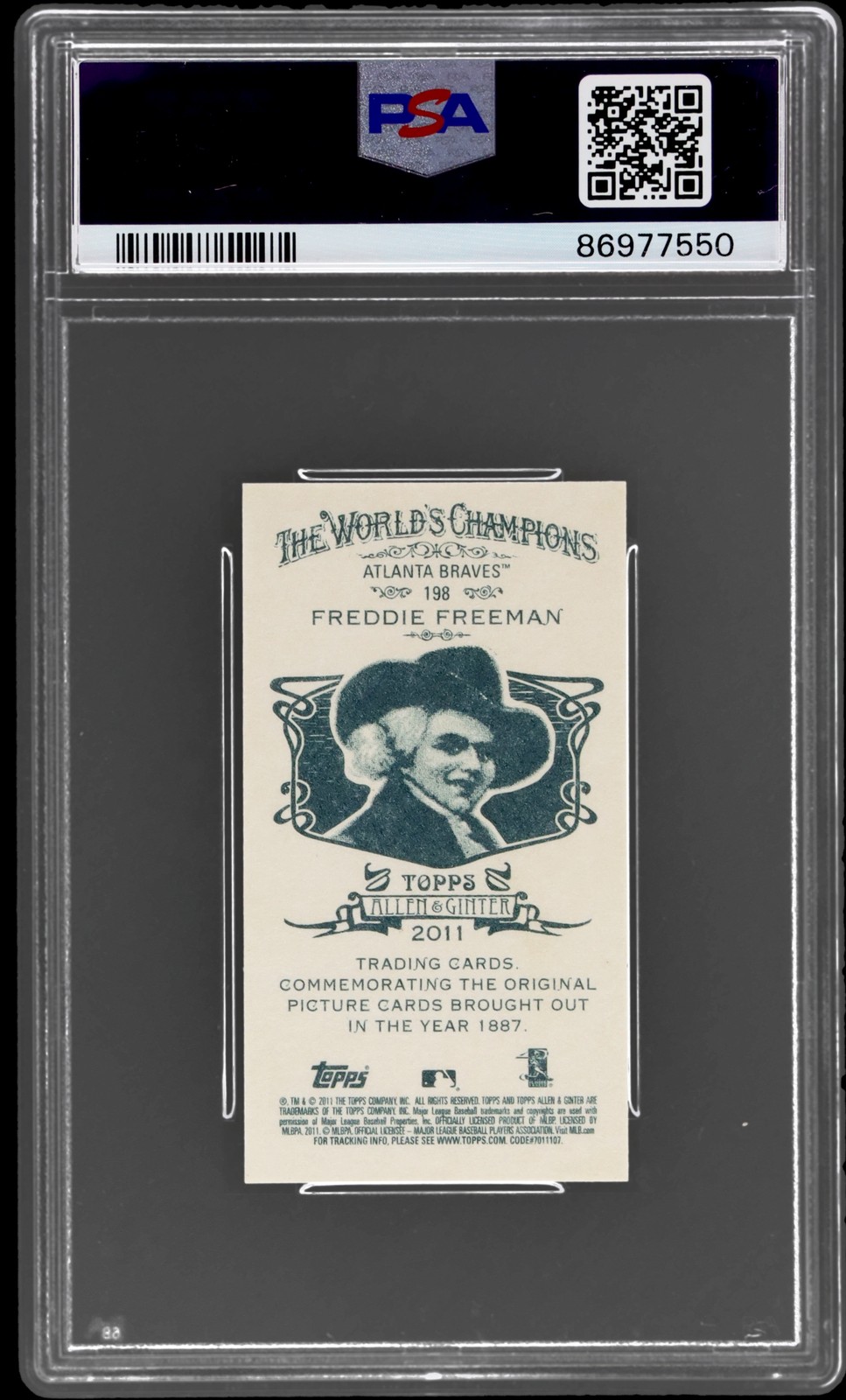 2011 Topps Allen And Ginter Freddie Freeman #198 PSA 10 Mini A And G Back RC view 2