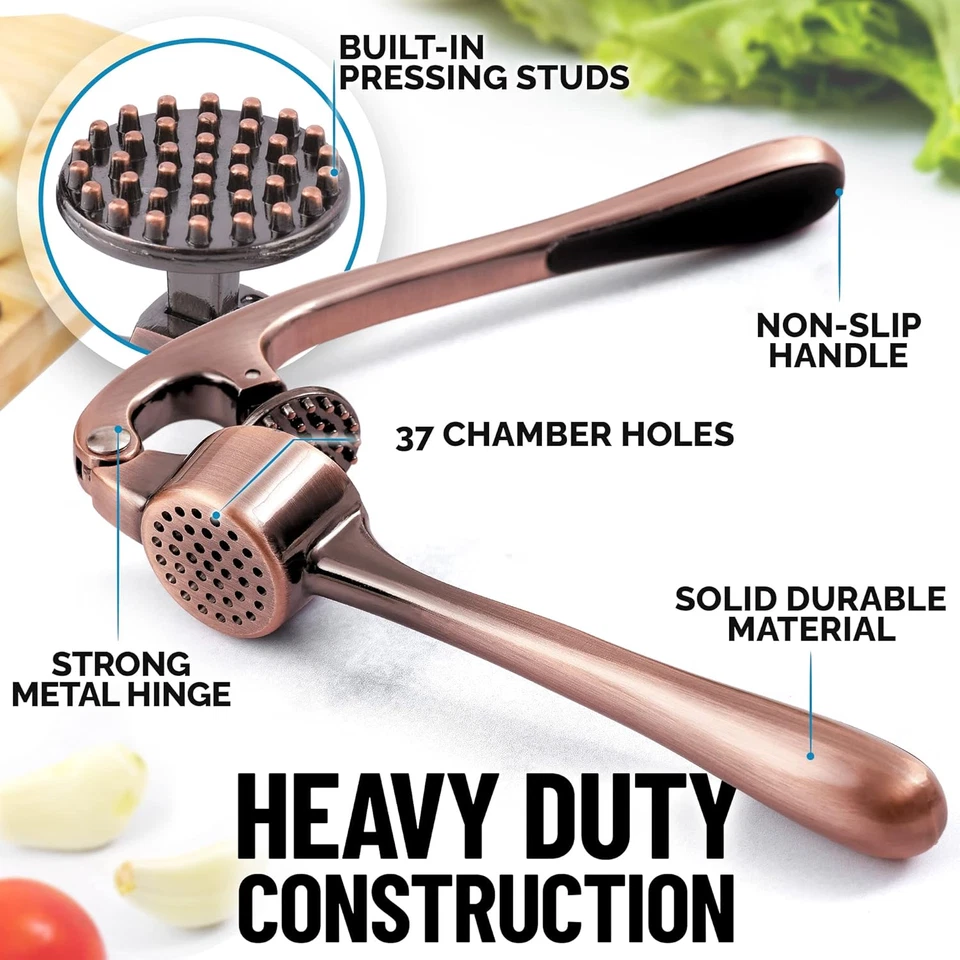 Premium Garlic Press Set Rust Proof Dishwasher Safe Mincer Peeler Brush Copper - Image 2 of 4