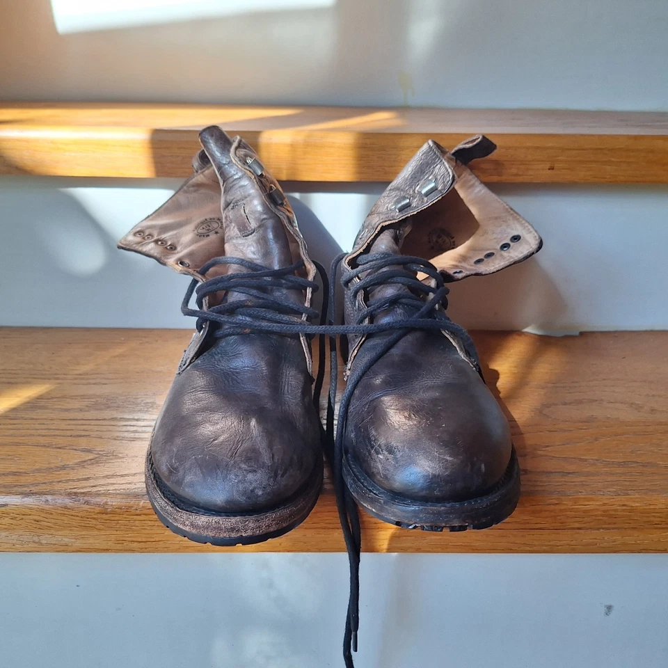 Botas al tobillo John Fluevog resistentes lavadas de cuero negro con cordones para hombre talla 12 Commando Foto 4 de 4