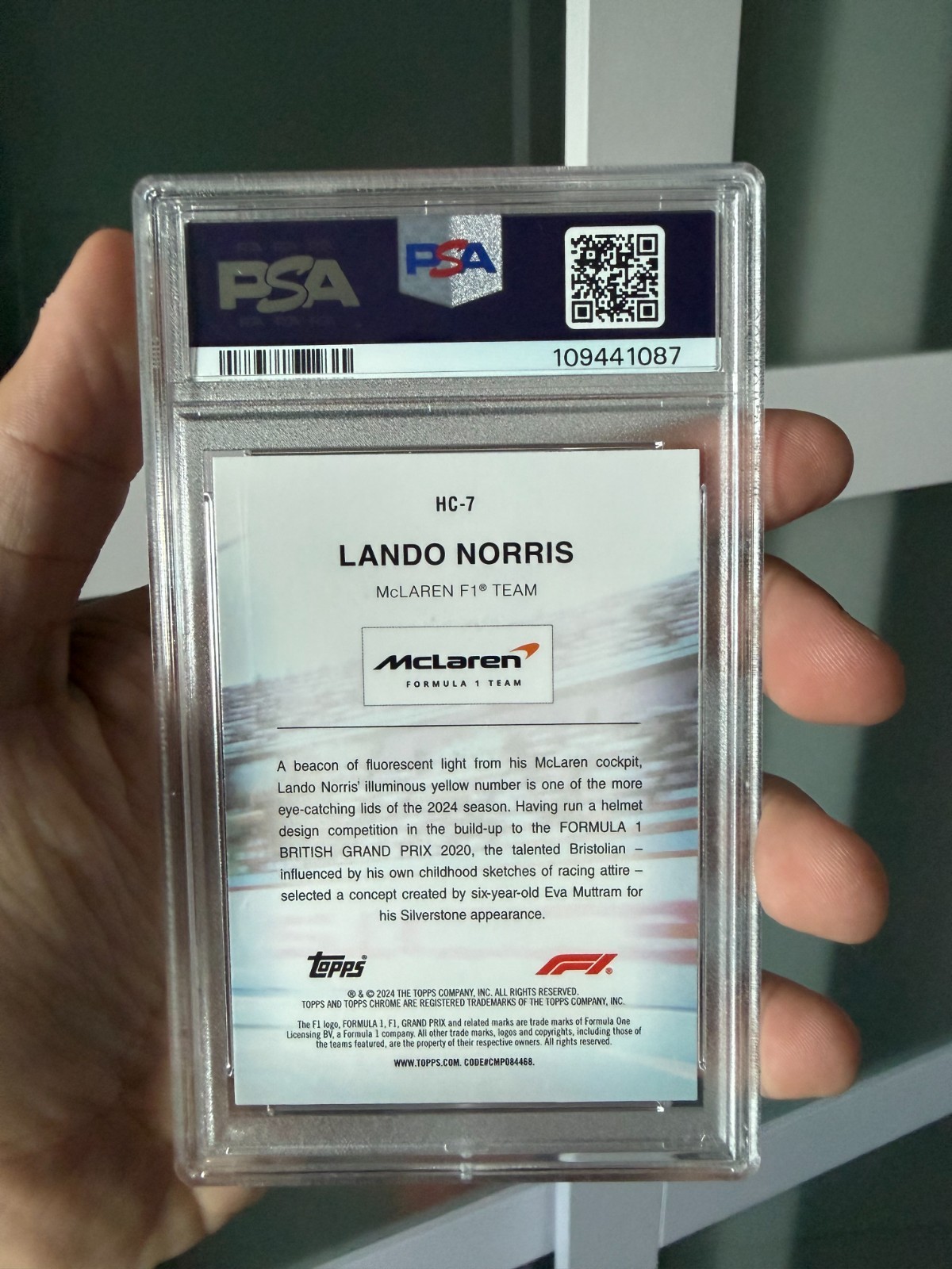 2024 Topps Chrome F1 Lando Norris Helmet Collection #HC7 PSA 9 view 2