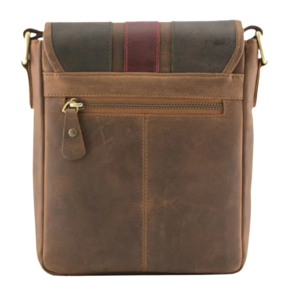 Mala Leather Union Jack Vintage Brown Flap Over Crossbody Messenger Bag - Image 4 of 4