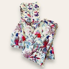 Conjunto de pijama de algodón para mujer - Pantalones con botones con estampado floral de pájaros, pijamas de algodón
