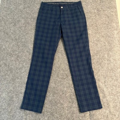 Bonobos Golf Pants Mens 32x32 Plaid Flat Front Blue Green Slim Fit Performance