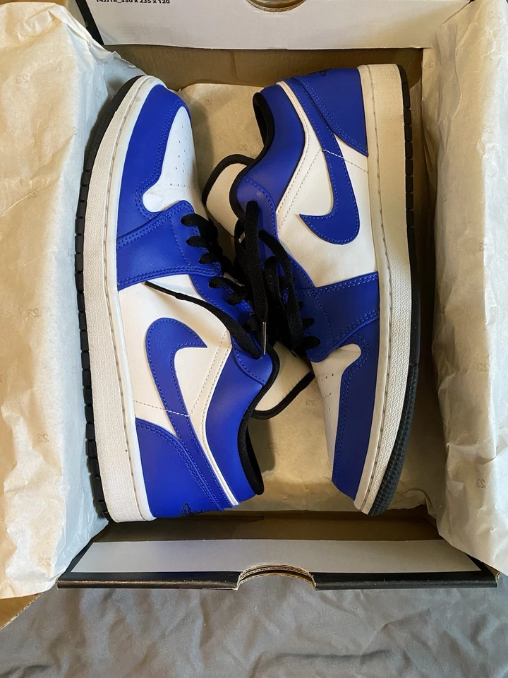 男式 Air Jordan 1 Low。 白色/超皇家/黑色。 11码 穿过。 状况良好。 — 第 4/4 张图片