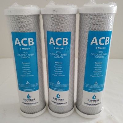 FLTCAR0501C   3 Pack Activated Carbon Block ACB Water Filter Replacement 10'' New