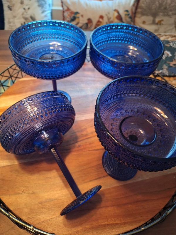 Set of four large acrylic margarita glasses cobalt blue patio pool party picnic 