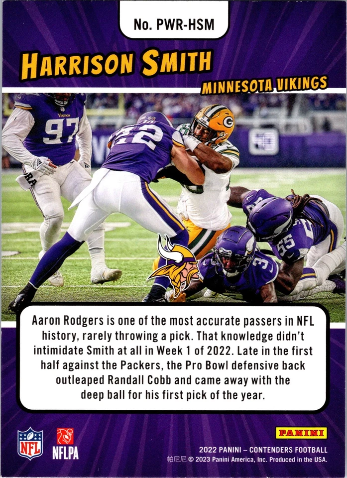 2022 Panini Contenders #PWR-HSM Harrison Smith Power Players Emerald - Image 2 of 2